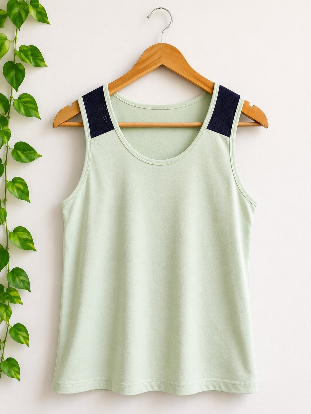 Light Green Tank Top with Black Shoulder Panels